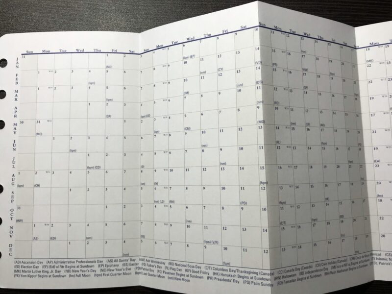 フランクリンプランナー年間カレンダー　表側